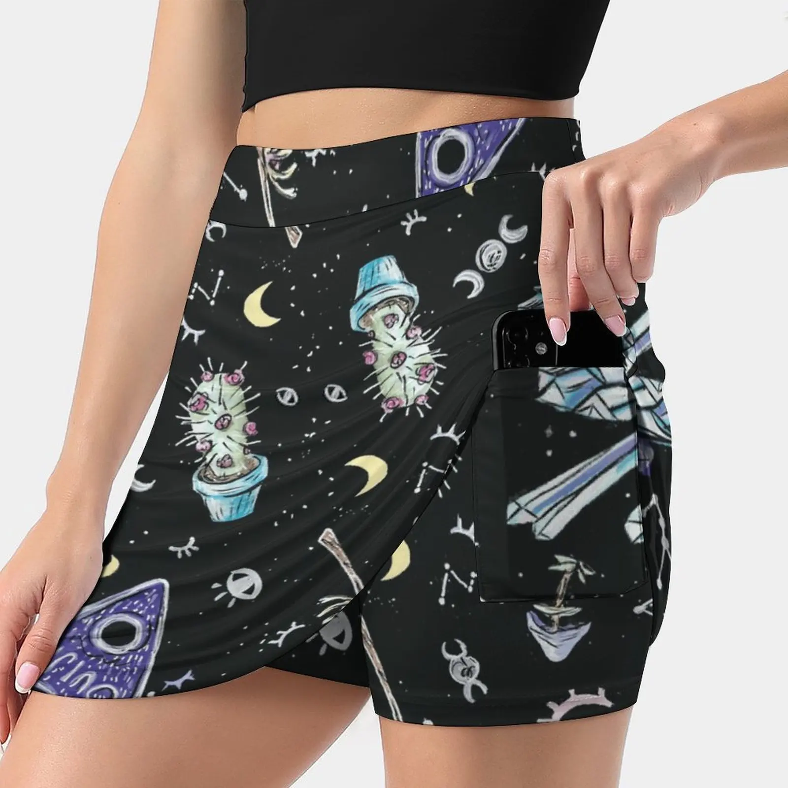 

Ouija Women's skirt Y2K Summer Clothes 2022 Kpop Style Trouser Skirt With Pocket Gouache Traditional Crystal Ouija Planchette