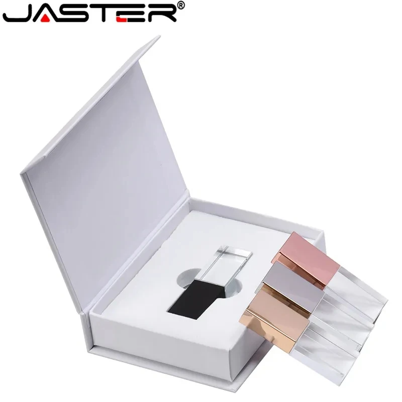 Jaster Novo Cristal Rosa Ouro Prata Preto Ouro 2.0 Usb Flash Drive com Caixa de Presente 4gb 8gb 16gb 32gb 64gb Livre Logotipo Feito sob Encomenda