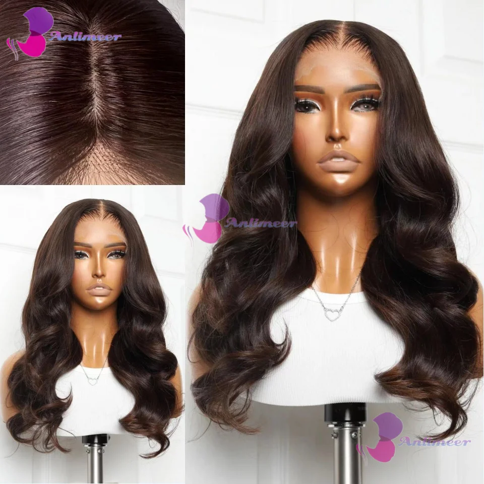 여성용 다크 다크 브라운 투명 레이스 가발, 2  BodyWave 13x6 레이스 프론트 가발, 인모 5x5 실크 탑 클로저 가발, 탄성 밴드 포함