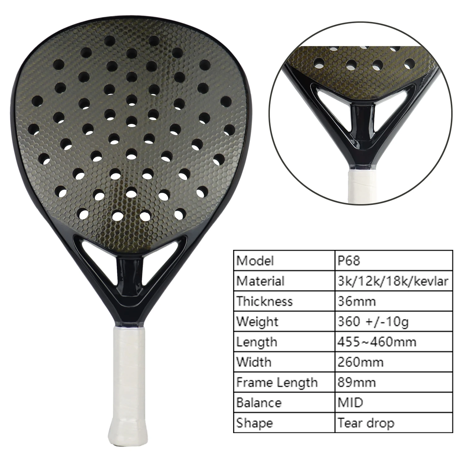 Padel Racket with Eva Soft Memory Foam Core 3K/12K/18K Carbon Fiber Rough Surface For Training Accessories Paddle Shovel padel racket
