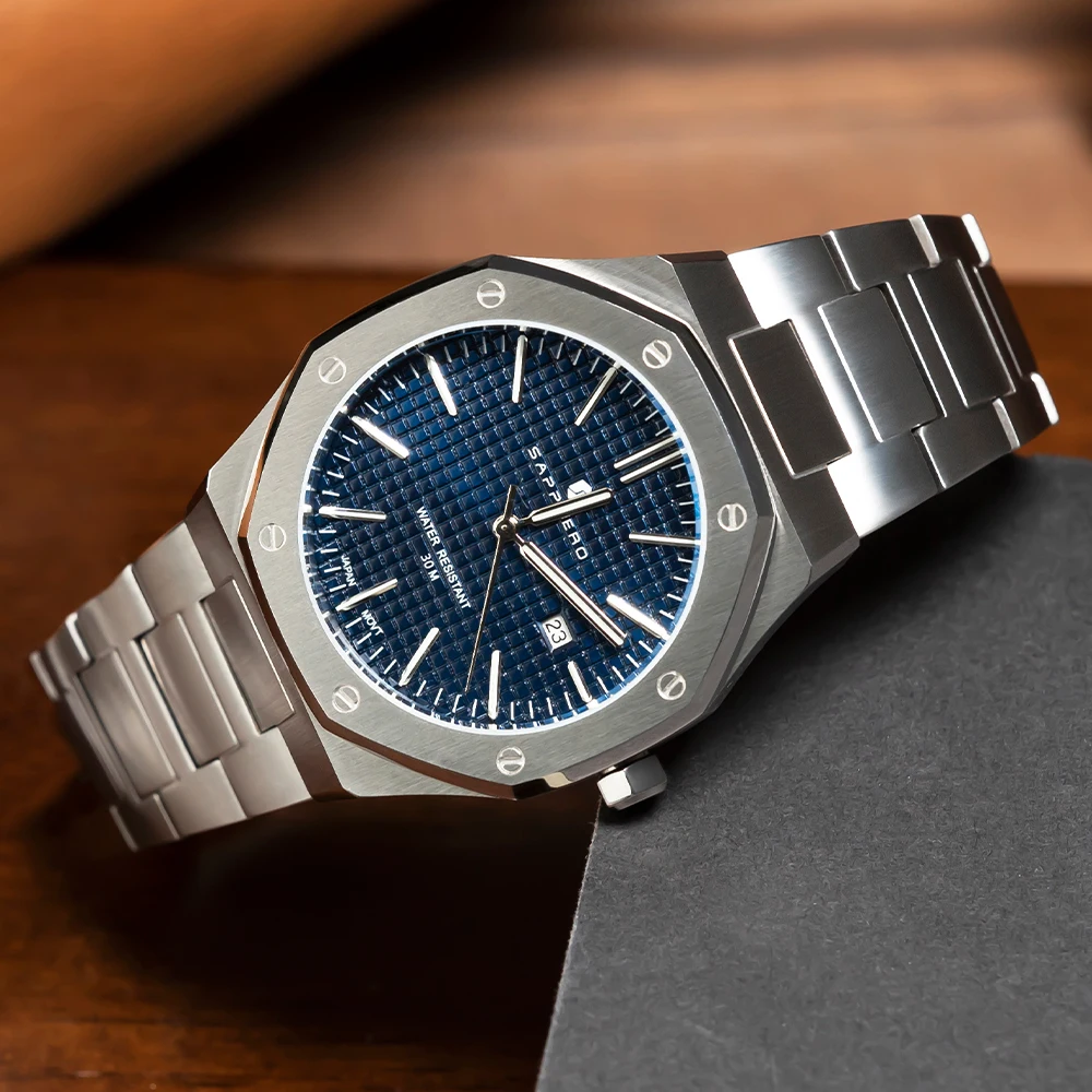 SAPPHERO Octagon Luxury Mens Watch High Quality Business Watch for Men Luminous Date 30M Waterproof Wristwatch Quartz Watches Me