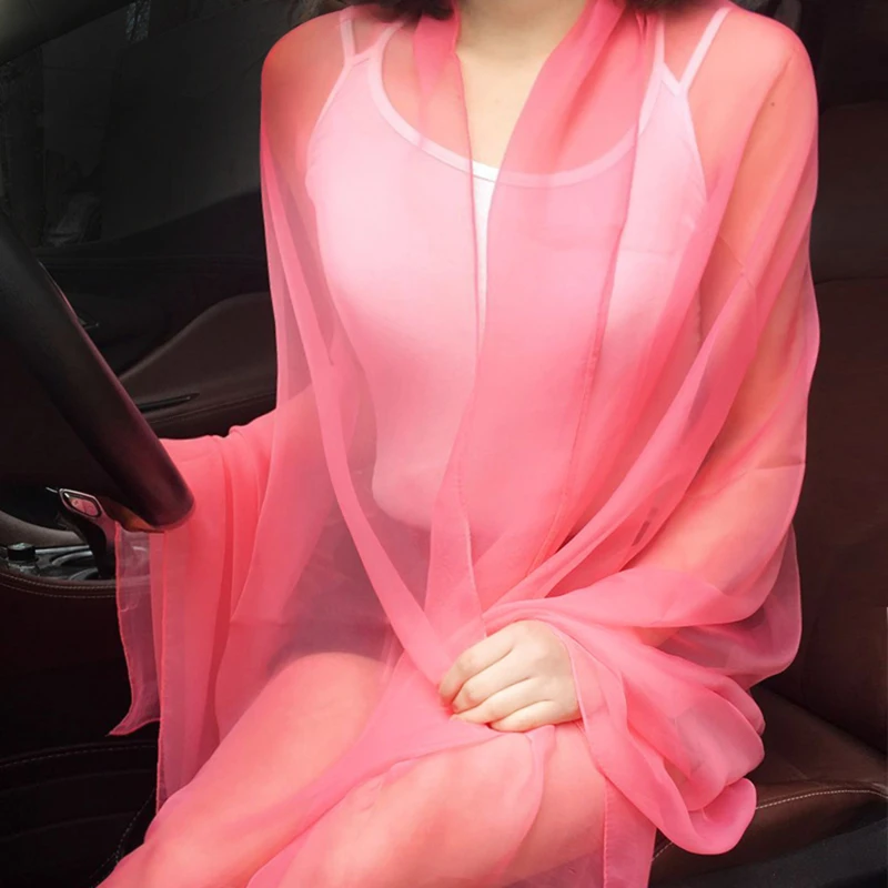 Korean Solid Color Transparent Sexy Thin Chiffon Beach Towel Sunscreen Shawl Women Summer Air Conditioning Ice Silk Scarf 5