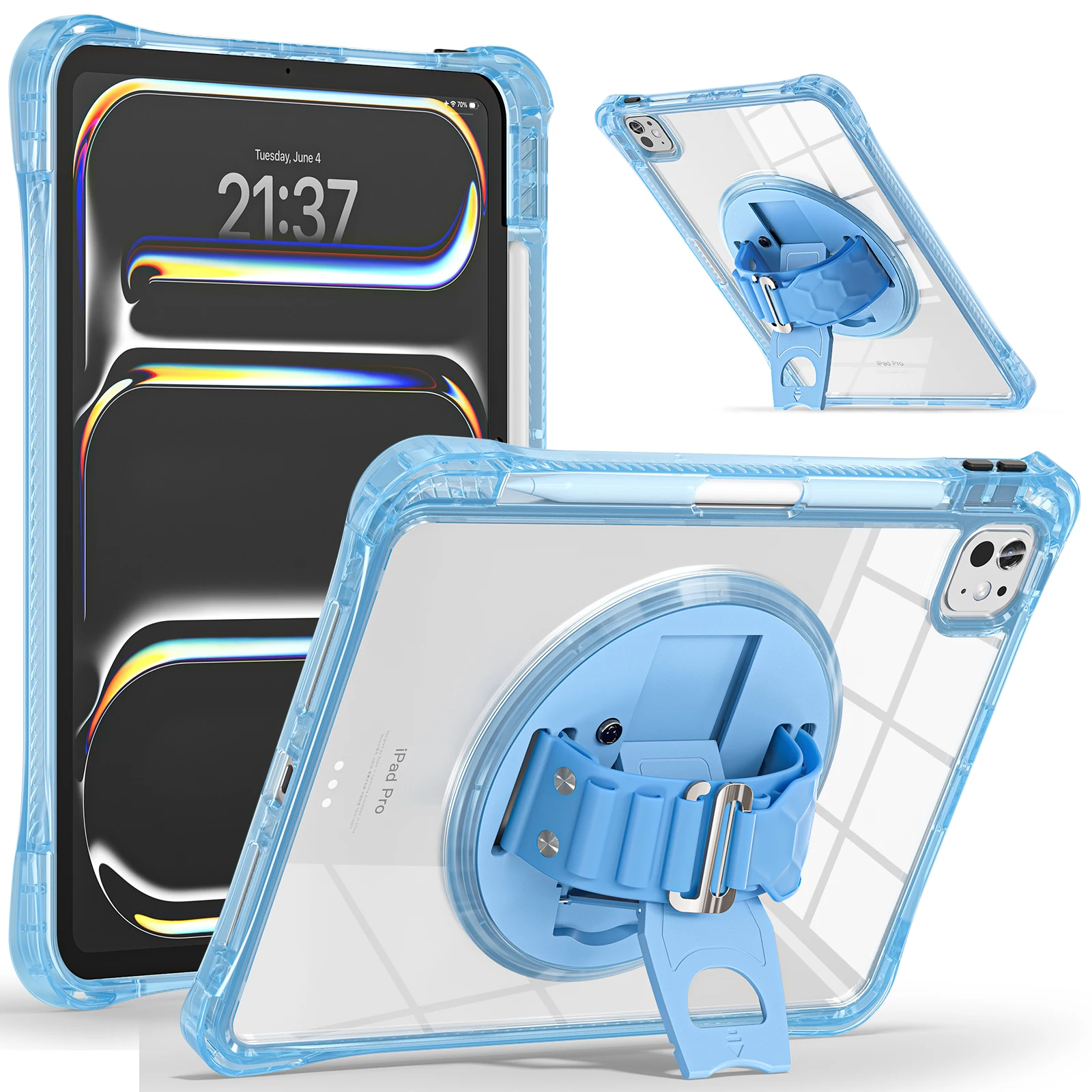 Rotating Hand Band Stand Tablet Case with Clear Cover