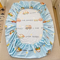 Cute Cartoon Car Fitted Sheet with 2 Pillow Case Cotton Lovely Vehicle Cars Bed Sheet Set for Kids Boys Light Blue Bed Cover 6
