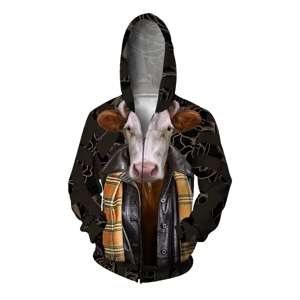 thumbnail image 1 of Sudadera con capucha informal de otoño para hombre, ropa Y2k, estampado de moda, estampado de vaca y caballo, sudadera con capucha y cremallera, ropa para hombre, 1 of 4