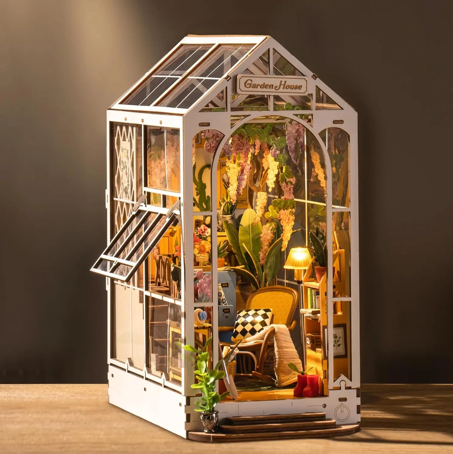 Robotime Garden Shed DIY Book Nook Kit mit Möbeln und LED-Lampe, 3D-Puzzle, Booknook, Miniaturhaus-Modellbausatz für Erwachsene
