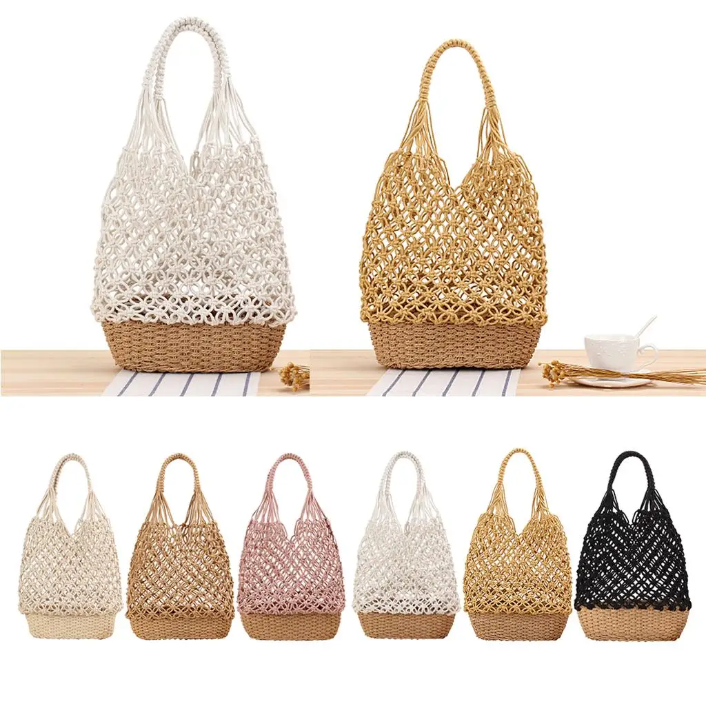 Handmade Straw Woven Handbag for Women Crochet Knit Bucket Shopping Bag Handmade Straw Woven Handbag for Women Crochet Knit Bucket Shopping Bag