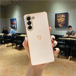 Luxury Love Heart Plating Phone Case - Elegant Back Cover - S22 Plus (Pink)