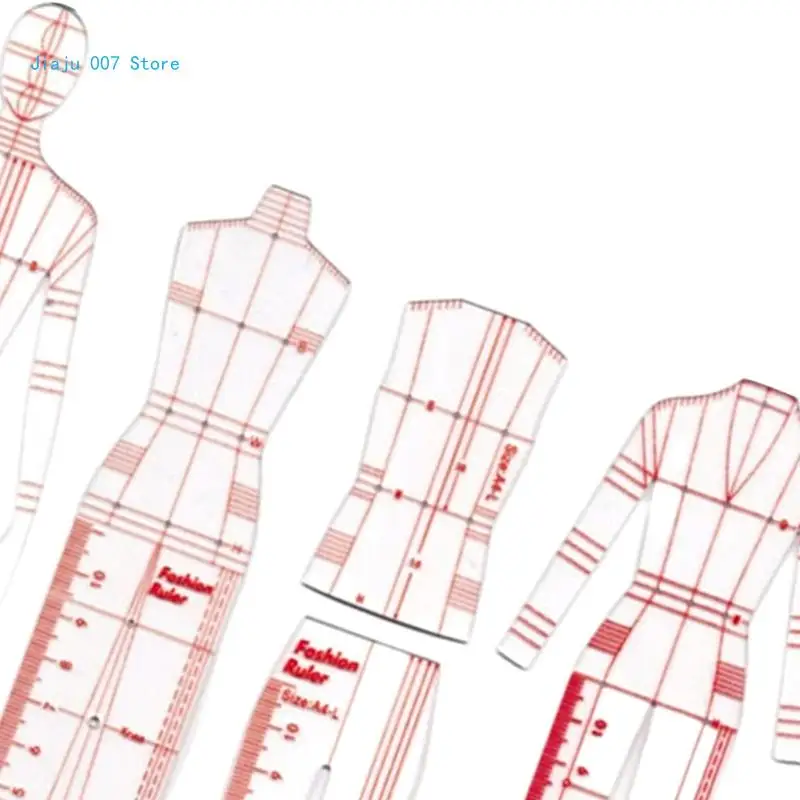 4 Pcs Mannequin Sewing Template Ruler Fashion Sketching Ruler for Dressmaking Tailoring Designing Drawing C9GA