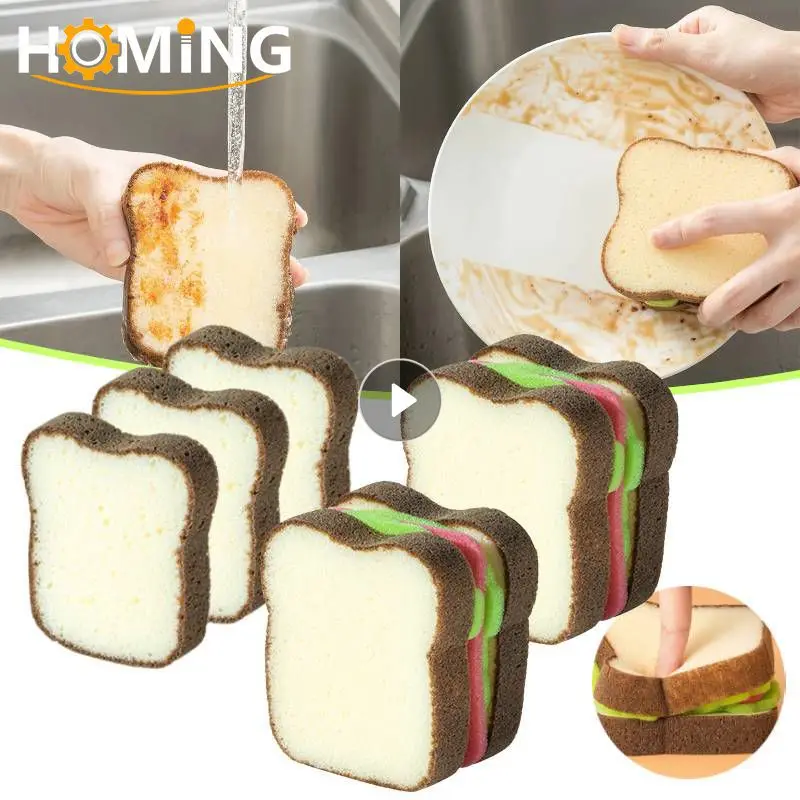 Soft Toast Shape Sponge Creative Sandwich Style Washing Dishes Scrubber Household Cleaning Accessories Kitchen Items