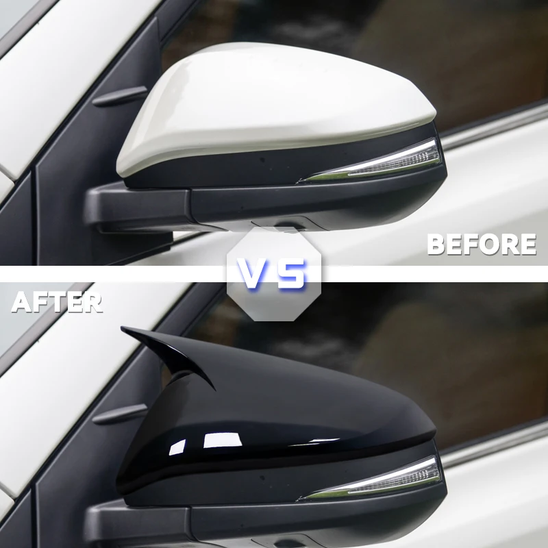 Black Left Side Rear View Mirror Cover Cap For Toyota RAV4 2013-2019 - ABS Plastic