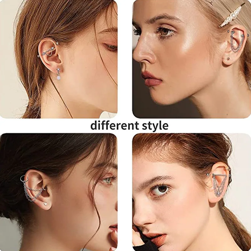 Set 11 Bijoux Percage Industriel 14G Kakonia - Boucles Oreille Acier Inox Cartilage Helix