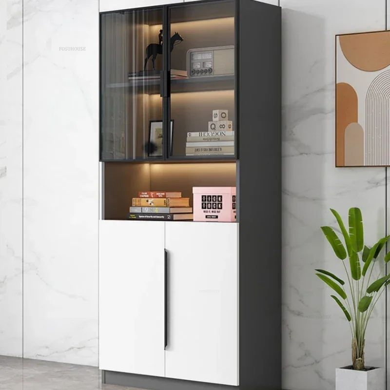 Light Luxury Bookshelf Home Floor Bookcase Shelf Display Stand Multi-layer Book Shelf with Glass Door for Living Room Furniture