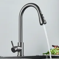 Kitchen Faucets Brushed Nickel Pull Out Kitchen Sink Water Tap Deck Mounted Mixer Stream Sprayer Head Hot Cold Taps Black Chrome 1