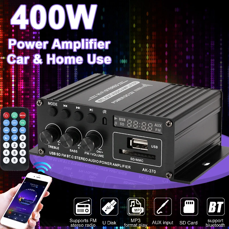 

Bluetooth Car Home Amplifier 2 Channel Hifi Powered Amplifier Bass Subwoofer Booster Stereo Audio Car Speakers Amplificador