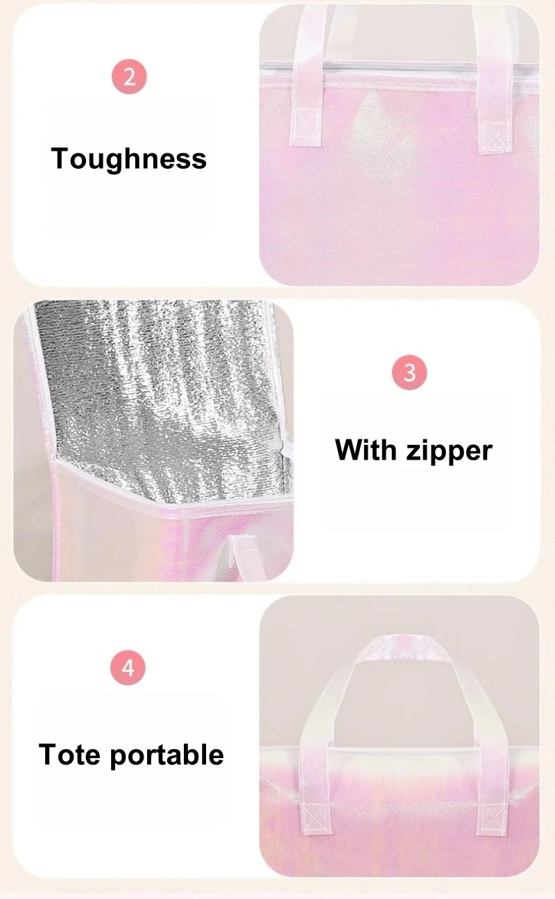 5pcs Laser Color Non-Woven Insulated Tote Bags – Portable Reusable Fabric Pouches for C... - SKU NITB1849 - UGI Packaging