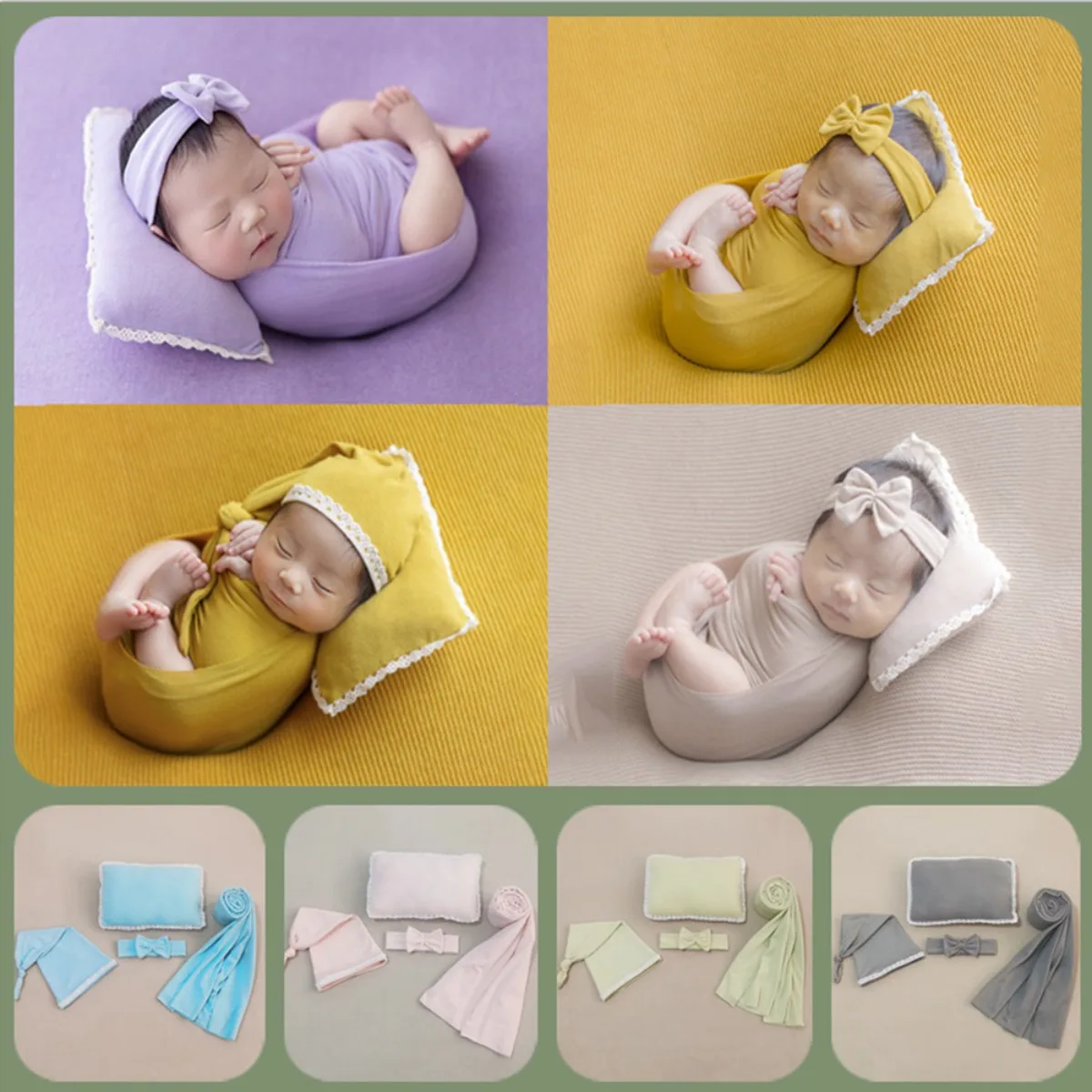 Baby Pillow Wrapped with Headwear Photography Props Newborn Full Moon Photo Commemorative Accessories Children's Birthday Gifts