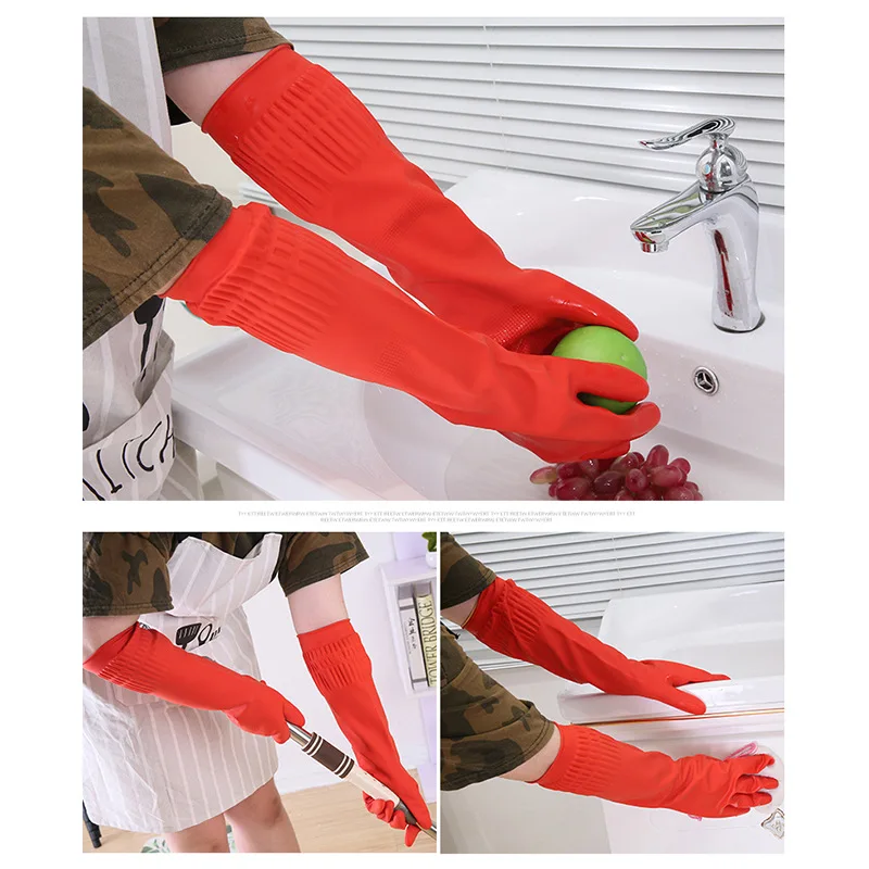 Plus Velvet 45cm Latex Household Gloves Integrated Extended Clean Laundry Dishes Warm Hand Gloves