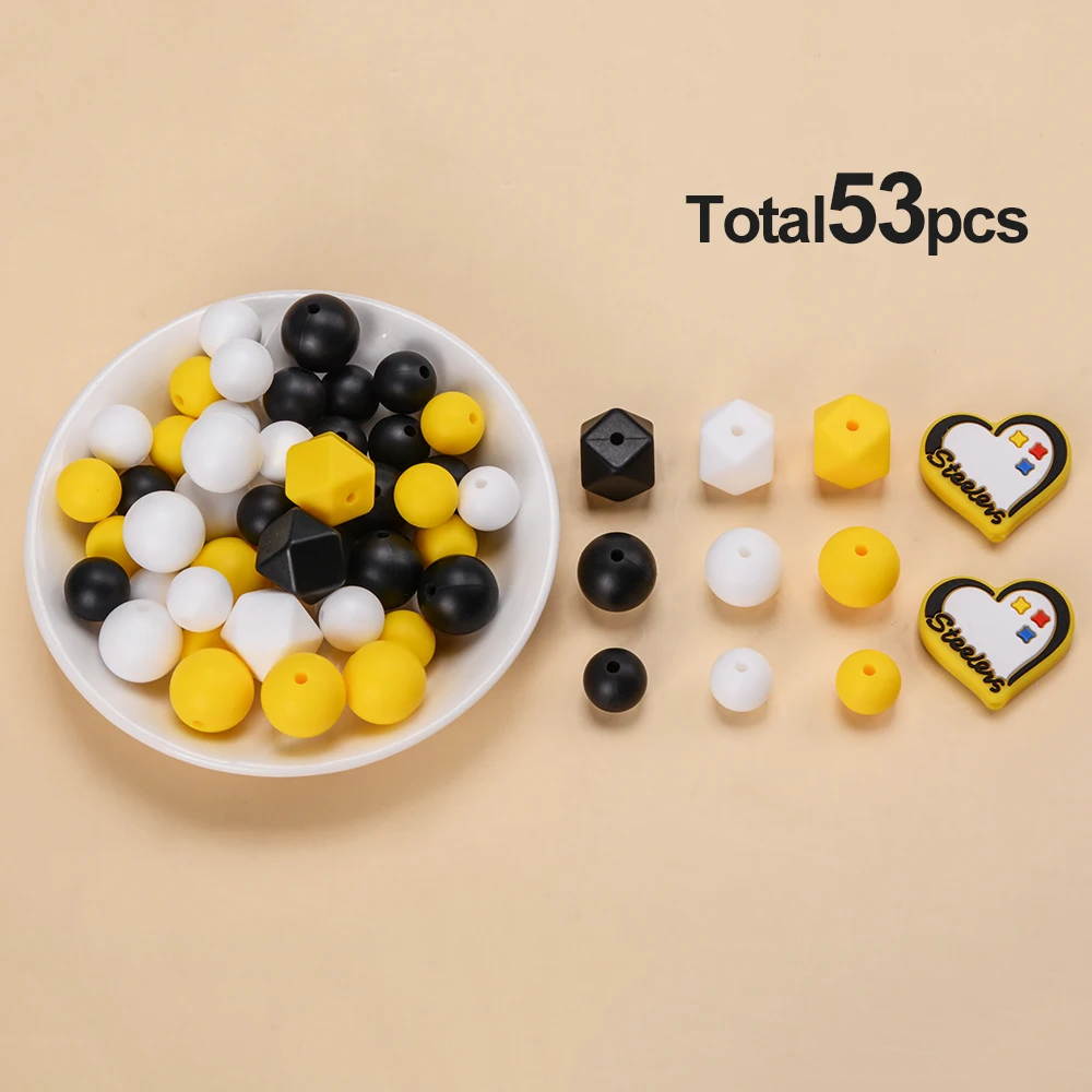 Lofca 53 stücke herzförmige Perlen Sechseck Silikon Perlen Silikon Beißring Perlen Schmuck machen Bulk DIY Halskette Schnuller Ketten – Detail 9
