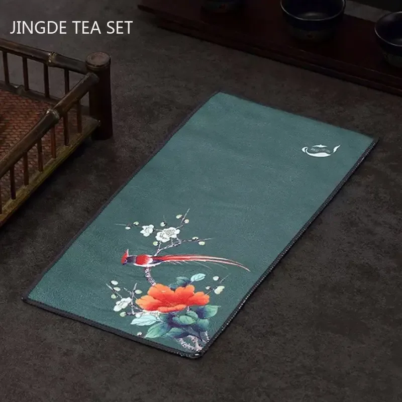 High-grade Thickened Plush Absorbent Tea Towel Painted Zen Tea Cloth Special Tea Table Rag Home Cleaning Tools Kitchen Towel