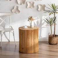 Retro Fashion Style Cylindrical Side Table with Vertical Texture Relief Design,Suitable for Living Room,Office,and Dining Room 1