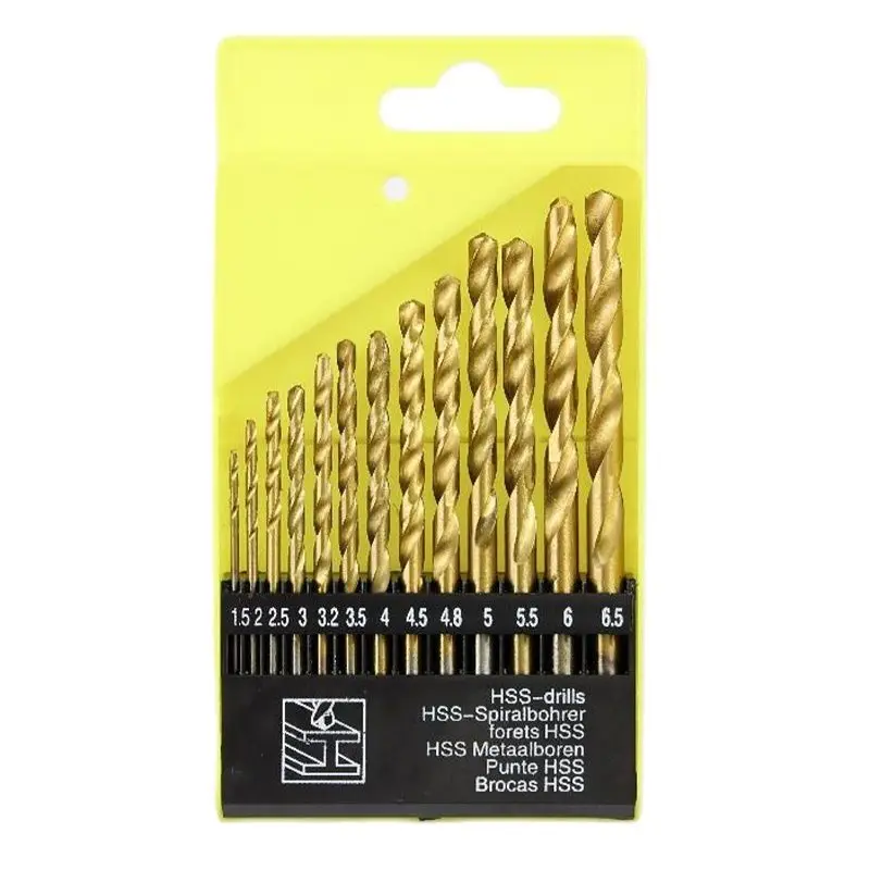 Drill Bit Set 13PCS 1.5-6.5mm Round Twist Drill Bit Set HSS Titanium Coated Straight Shank Punch Hole Cutter Woodworking Tools Wood Drill Bits