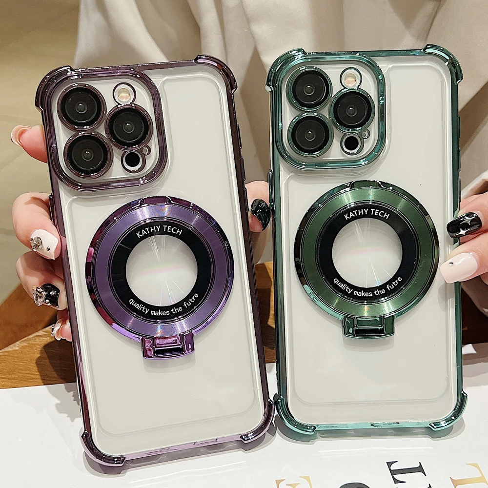 Magnet Phone Case For iphone 11 12 13 14 15 Pro Max Plus Wireless Charging Shockproof Transparent Soft Silicone Back_voghion.com
