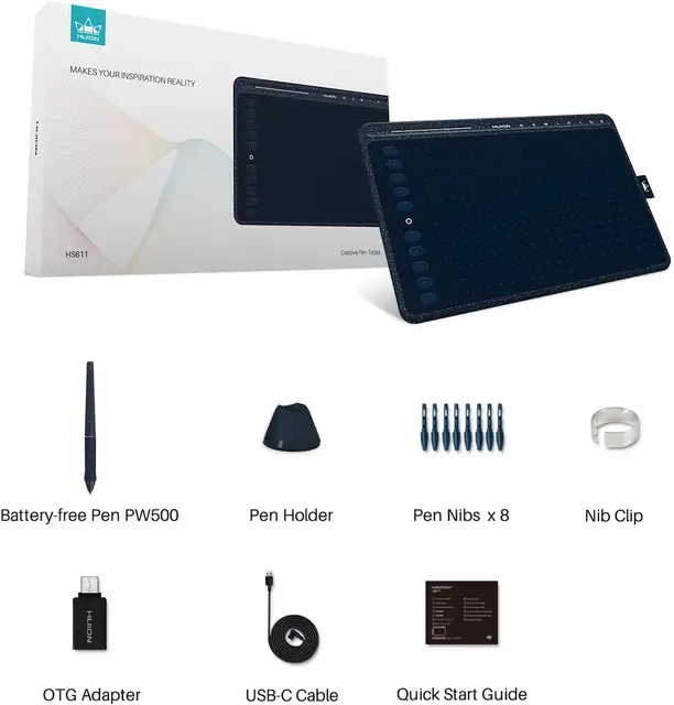 HUION HS611 Graphic Digital Drawing Tablet 266PPS Graphics Pen Tablet Multimedia Keys Three Colors For PC Android 6