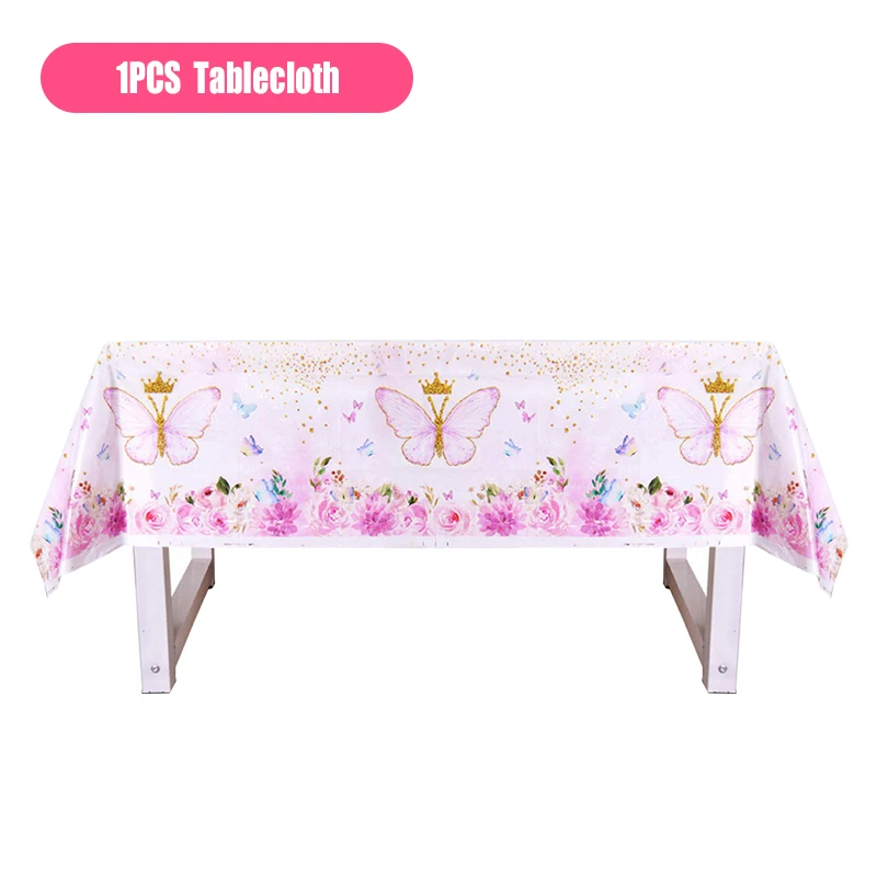 thumbnail image 1 of Decoración para fiesta de cumpleaños con mariposas moradas y rosas, vajilla con temática de mariposas, vasos de papel, platos, globos, suministros para fiestas para niñas, 1 of 5