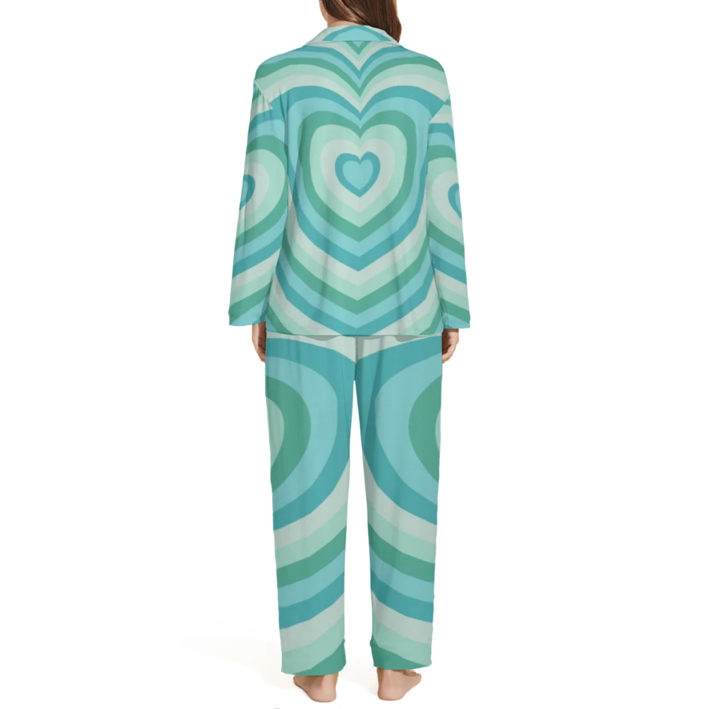 Red Pink Yellow Warm Color Y2k Heart Series Printed Sleepwear Set  Long-Sleeve New Pajamas Sets Night New Winter