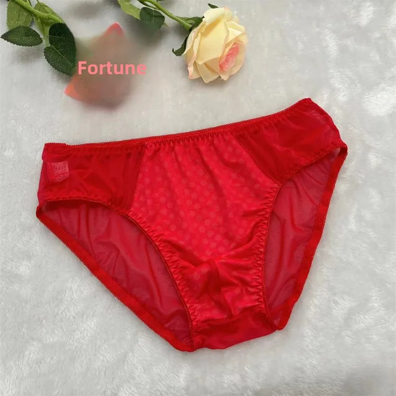 Men's Sexy Silk Me Underwear Comfortable Breathable Smooth Special Design Floral e Briefs mid Waist Nylon Fabric