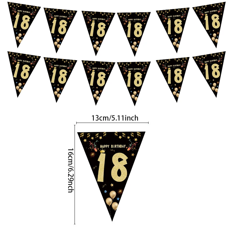 Description Picture 3 of itemBlack Gold 18 21 30 40 50 60 Year Happy Birthday Paper Banner Birthday Party Decorations Adult Anniversary Flags Backdrop Decor