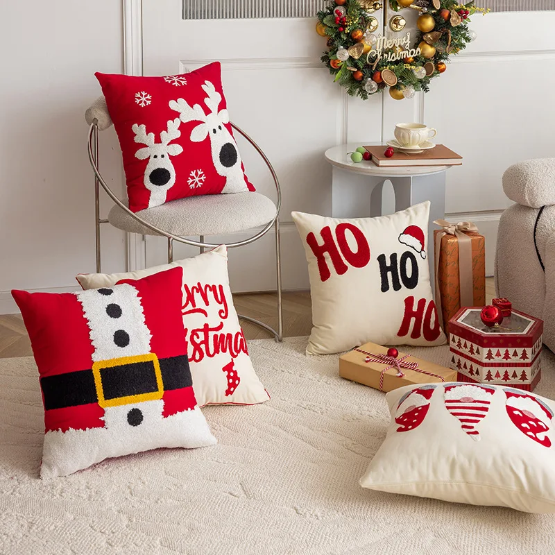 Christmas Embroidery Towel Pillow New Year's Day Home Decoration Living Room Sofa Pillow Office Chair Pillow Chair Cushion 3