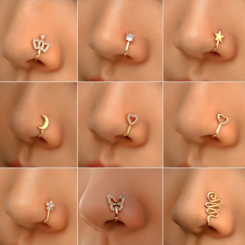 

Men Women Nose Ring Clip Fake Septum Piering Rock Hip Hoop Punk Stainless Steel Body Jewelry Non Perforation Nose Clips Ring BK