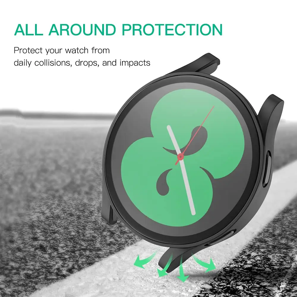 Hard PC +Matte Case With Tempered Glass Screen Protector Compatible for Samsung Galaxy Watch 4 40mm 44mm