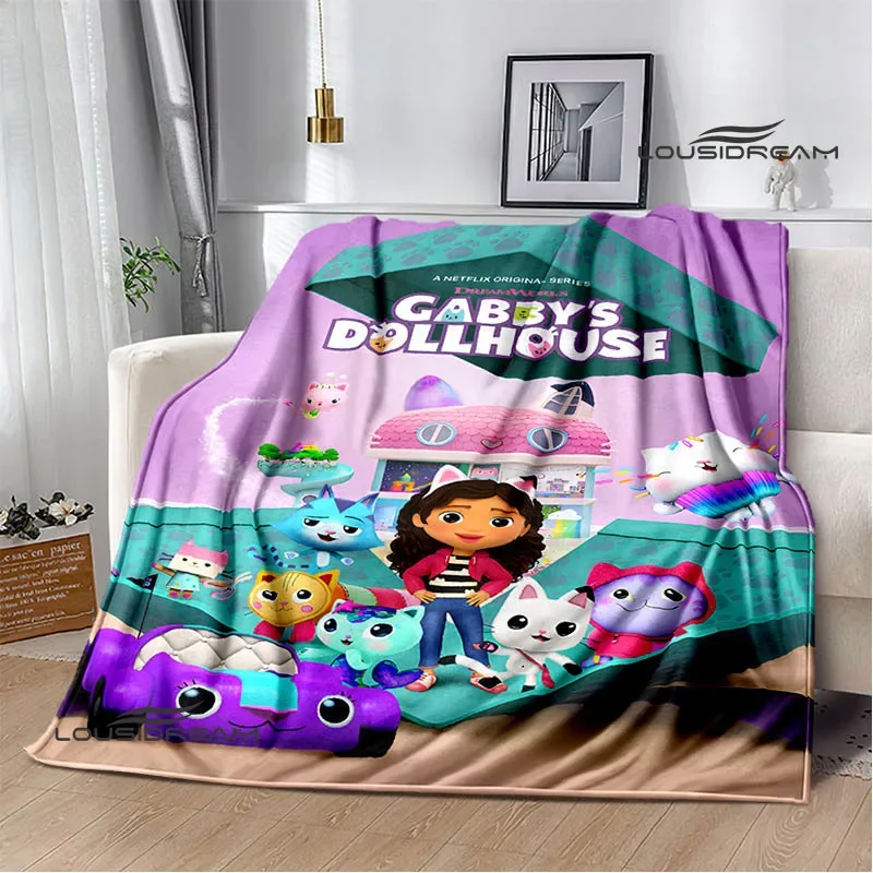 Gabby's Dollhouse Cute Anime Printed blankets Picnic blanket Flannel Warm blanket Travel Blankets bed linings Birthday Gift 2