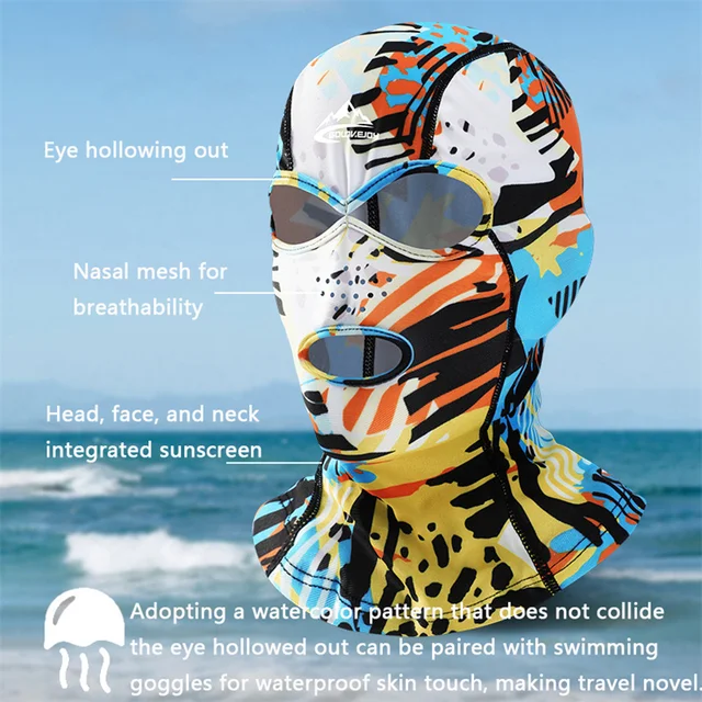 Swimming Diving Facekini UV Sun Protection Full Face Mask Head Neck Cover Face Elastic Swim Cap for Skiing Diving Sports Wear 5