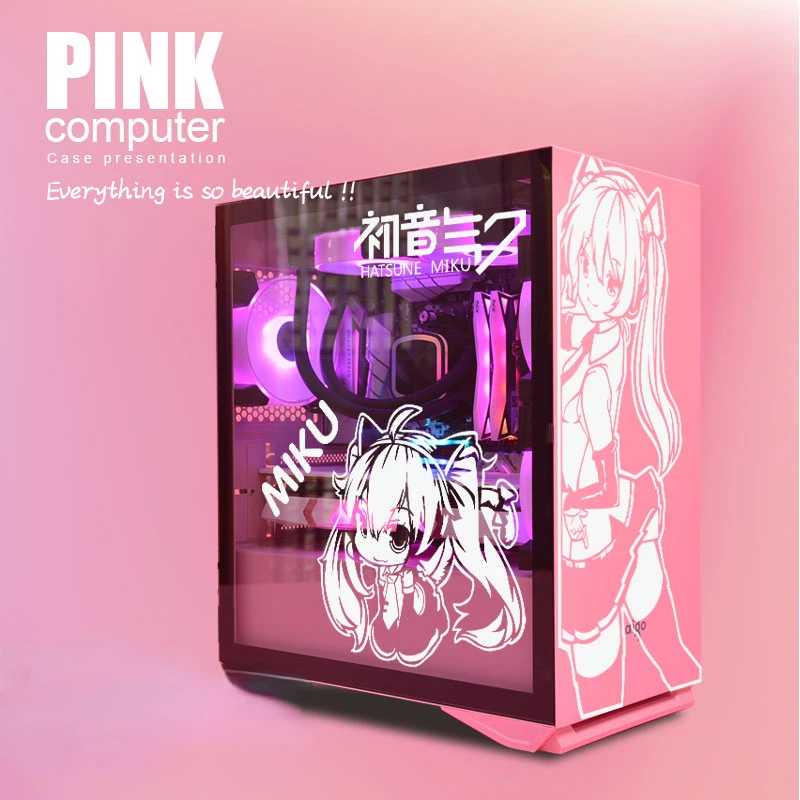 MIKU Anime PC Case Stickers Cartoon Waterproof Computer Host Decal removible ATX Middle Tower