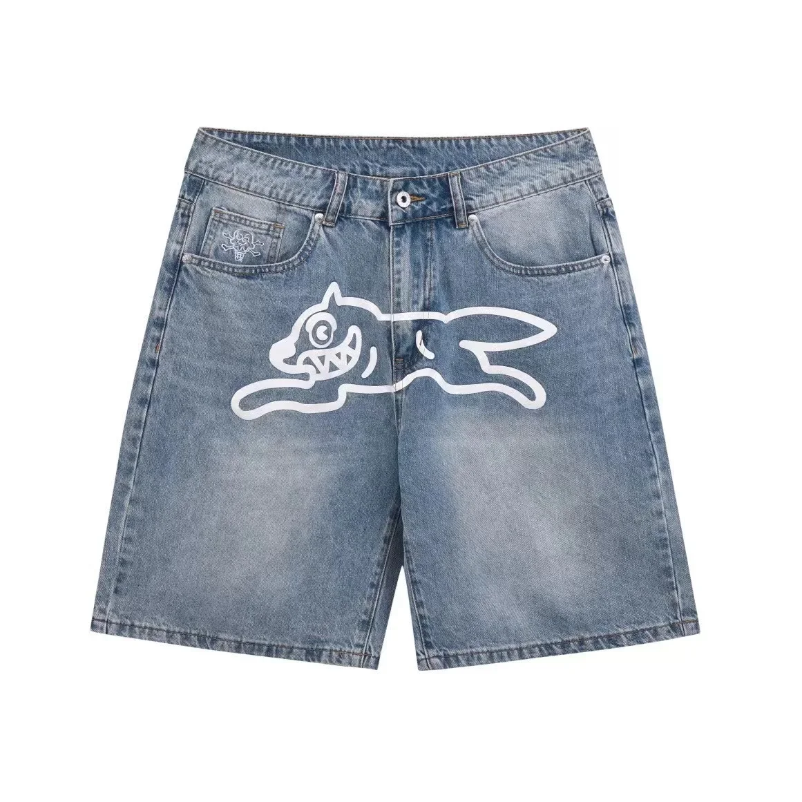 Shorts Y2K Jeans Harajuku Hip Hop Flying Dog Graphic Print Retro Blue Baggy Denim Gym Shorts Mens Womens High Waist Casual Short denim shorts