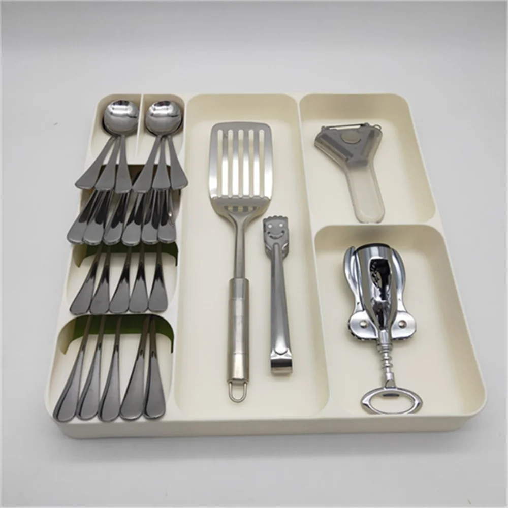 

40.5x16.5x5.5cm Fork Storage Box Versatile Cutlery Storage Tray Jewelry Tray Kitchen Tools Cutlery Utensils Tray Gray/white