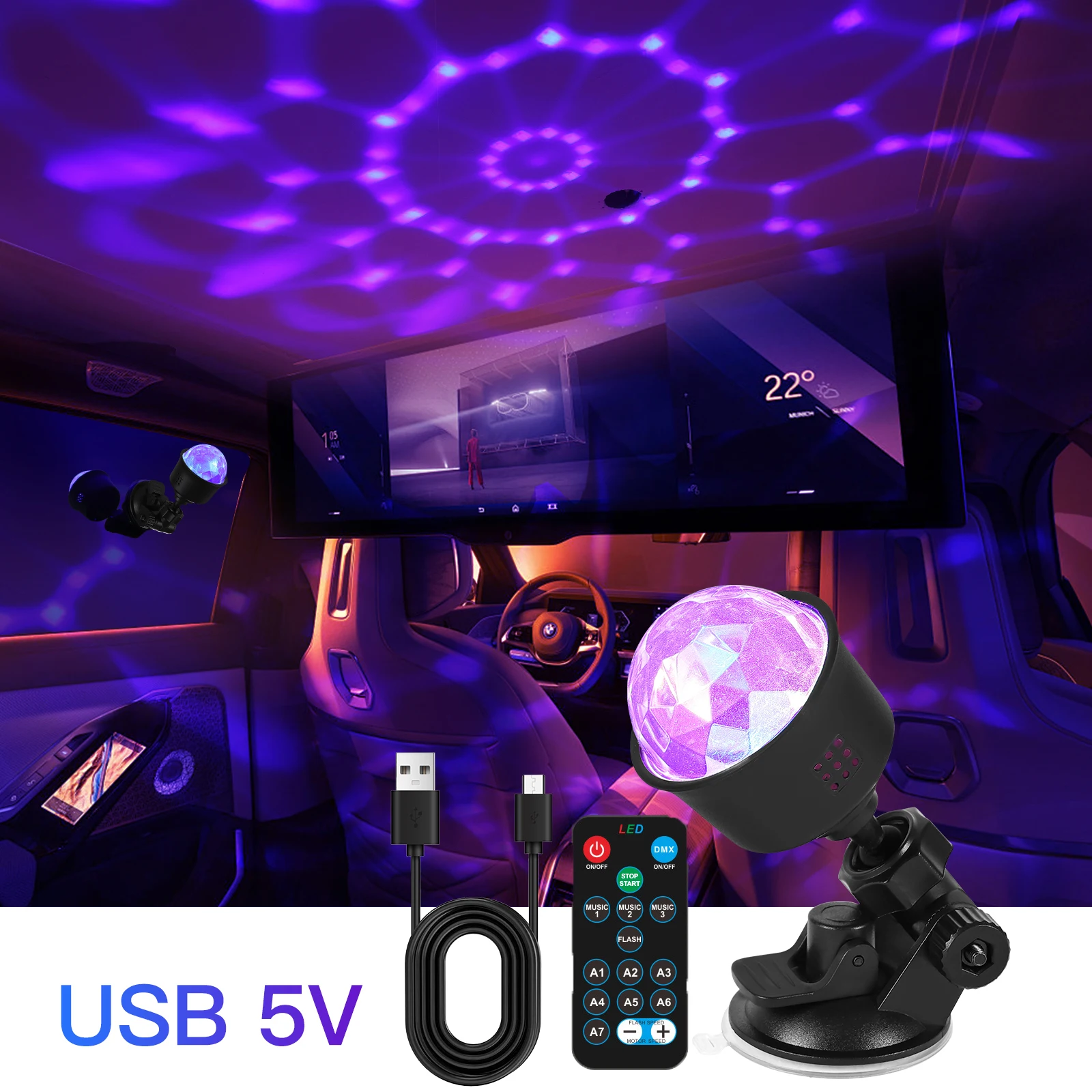 LED Stage Disco Light Rotating DJ Ball Strobe RGB Christmas Gift Party Club Car Laser Show Lamp