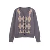 Autumn new women's V-neck long sleeved button up sweater diamond knitted cardigan jacket