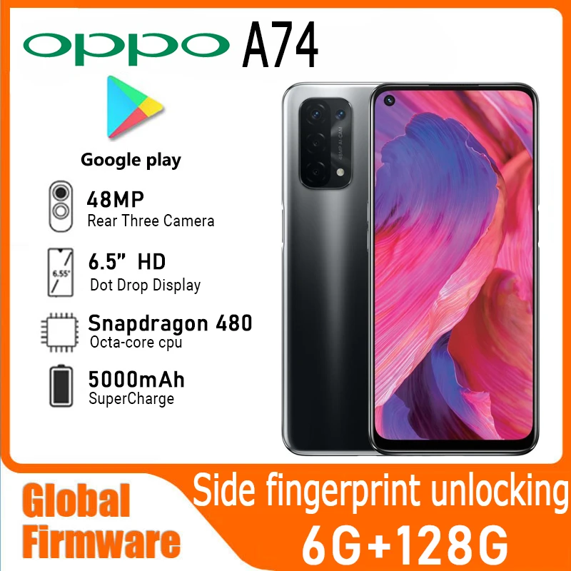 Смартфон OPPO A74, глобальная прошивка, две SIM-карты, камера 48 МП, 6 ГБ ОЗУ, 128 Гб ПЗУ, 6,5 дюйма, 90 Гц, Snapdragon 480