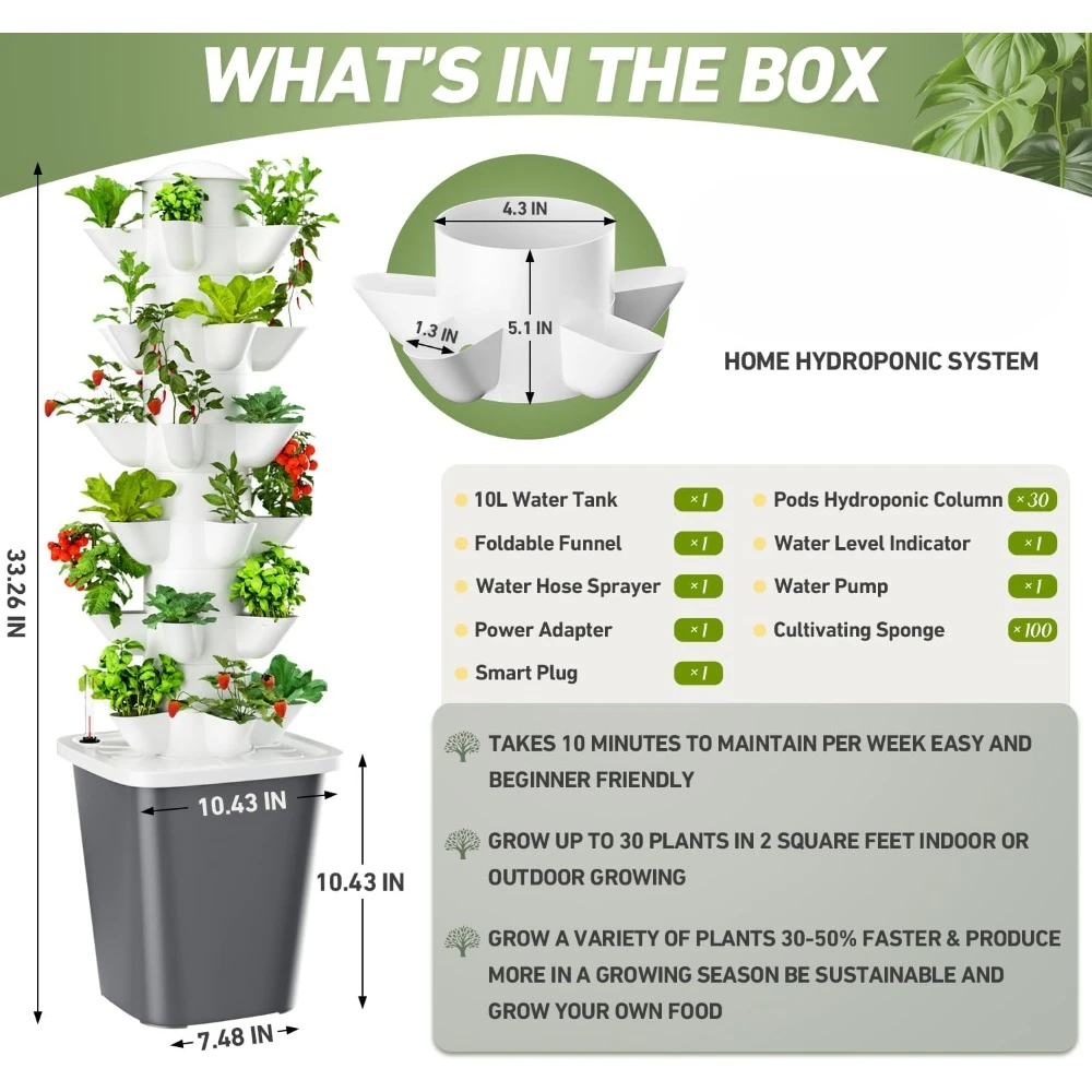 Hydroponic Vertical Garden Kit, 30 Plant Automatic Watering System 2