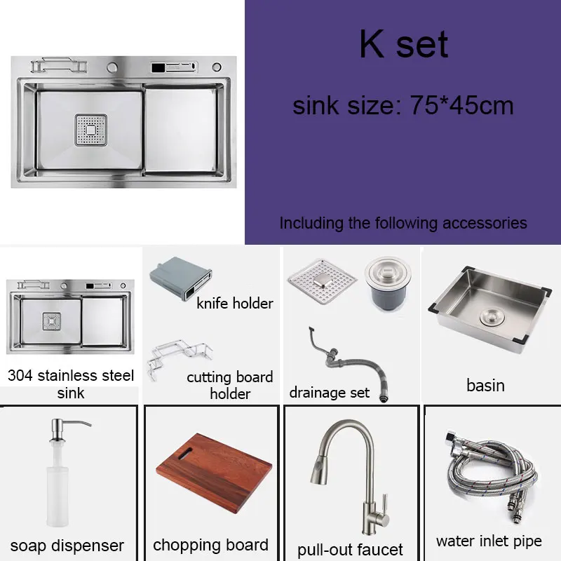 Black kitchen sink With knife holder vegetable washing basin With cutting board stainless steel pia black sink High and low sink white kitchen sink Kitchen Fixtures