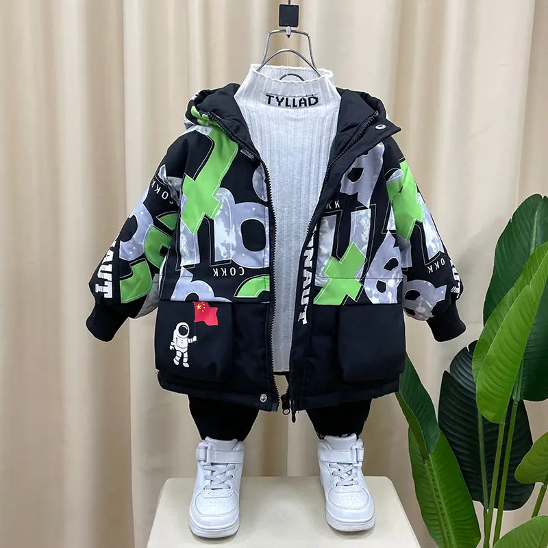 Boy's Thickened Cotton Padded Coat New Winter Clothes Baby Handsome Children's Fleece-Lined Warm Camouflage Coat