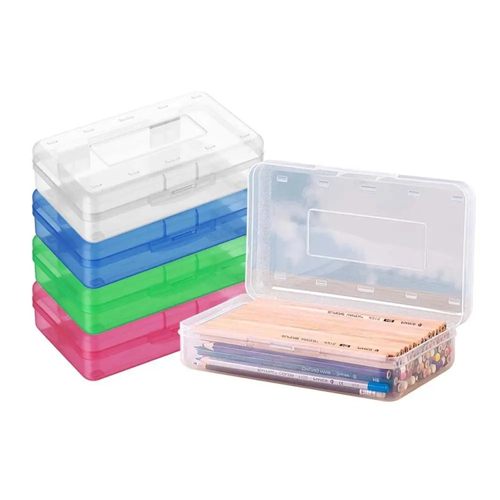 Stackable Pencil Case Large Capacity Transparent Pencil Box Plastic with Snap-Tight Lid Hard Crayon Box School Supplies