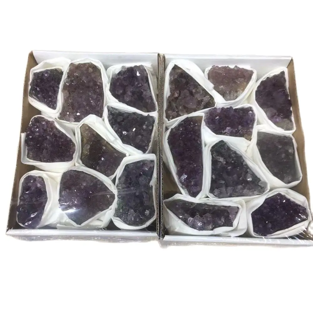 

New Natural Purple Quartz Crystal Clusters Rough Amethyst Mineral Specimens Cluster Healing Crafts Gemstone Gift Box Set