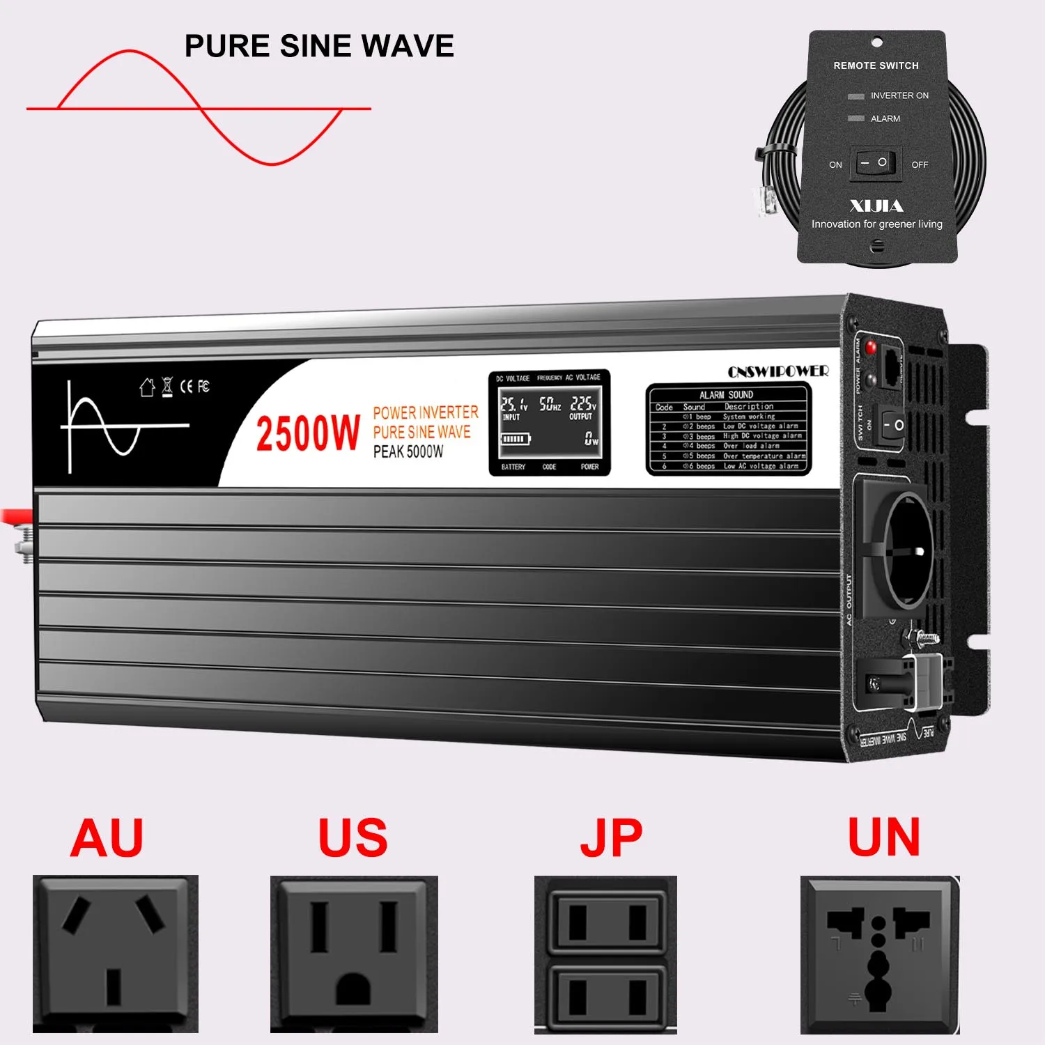 2000 Watt Wechselrichter Solar mit Bypass - reiner Sinus - 12V zu 230V