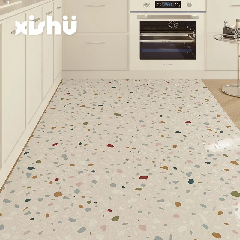 White Kitchen Floor Mat Terrazzo Marble Waterproof Oil-proof PVC Leather Carpets Large Area Home Balcony Rugs Tapete De Cozinha